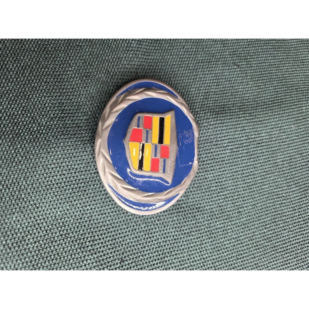 Vintage Cadillac Emblem Blue Enamel Classic Car Belt Buckle Silver-Tone